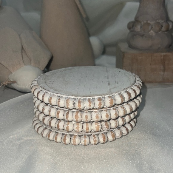 Rustic Beaded Coaster Set - White - Picture 4 of 4